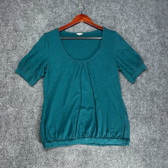 Fossil Top Womens Medium Green Cotton Knit Short Cuffed Sleeve Pullover - Picture 1 of 7